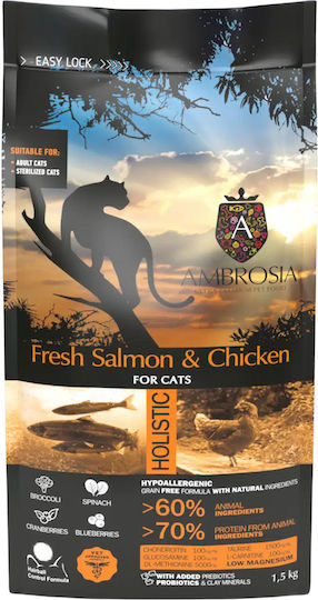 Ambrosia Fresh Salmon & Chicken Sterilized Cats Ξηρά Τροφή χωρίς Σιτηρά για Ενήλικες Στειρωμένες Γάτες με Σολομό / Κοτόπουλο 5kg