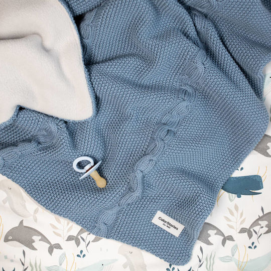 Color Stories Κουβέρτα Αγκαλιάς & Λίκνου Πλεκτή Fleece Μπλε 70x90εκ.