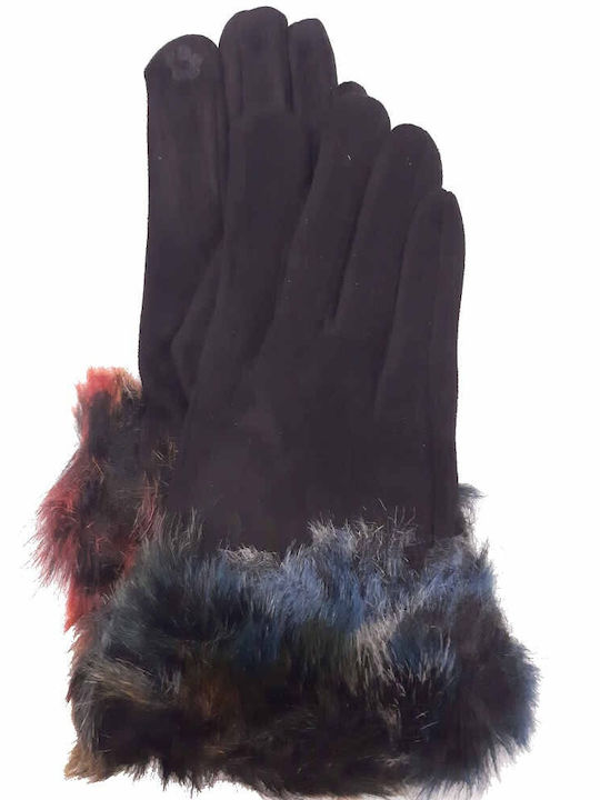 Ricinus Handschuhe mit Patch Touch & farbigem Pelz Schwarz