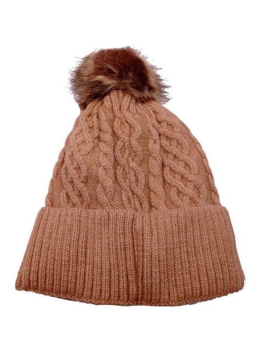 Knitted Beanie with Thick Knit & Tan Faux Fur Lining