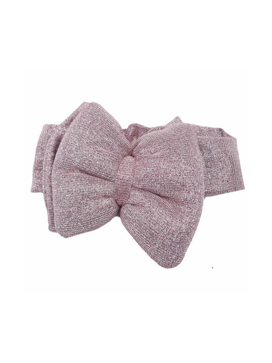 Baby Pom Pom Shiny Lame Hair Band with Pink Bow