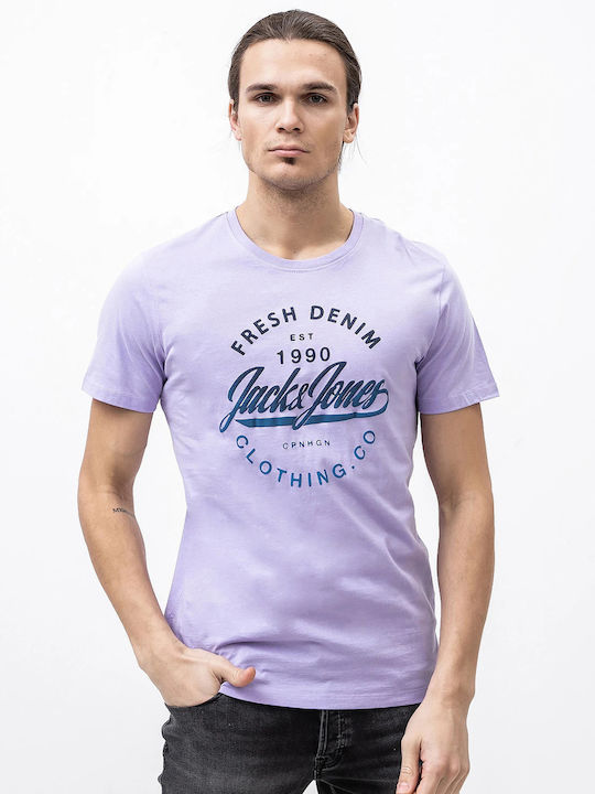 Jack & Jones Ανδρικό T-shirt Lavender με Στάμπα