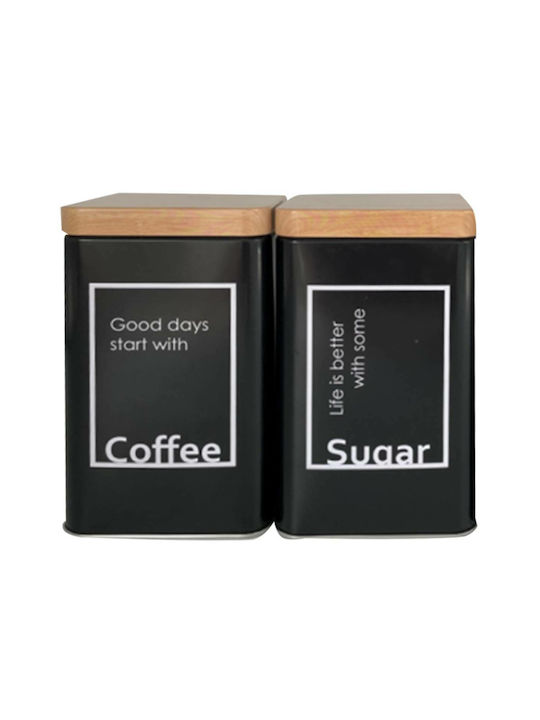 TnS Κουτί Ζάχαρη / Καφέ με Καπάκι Μεταλλικό σε Μαύρο Χρώμα 10x6x16cm 2τμχ