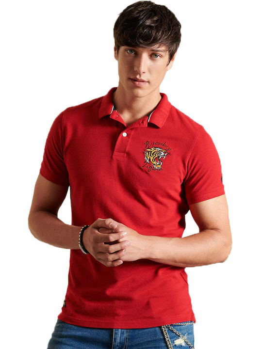 Superdry Men's Short Sleeve Blouse Polo Lucky Red