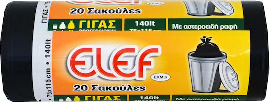 Elef Σακούλες Απορριμάτων Professional Γίγας Με Αστεροειδή Ραφή σε Μαύρο Χρώμα 75x115cm 140lt 20τμχ