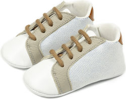 Babywalker Papuci boteza din material textil Sneakers Papuci de botez cu talpă moale Γκρι-Λευκό-Ταμπά