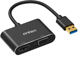 Onten OTN-5201B USB-A Männlich Zu HDMI / VGA Weiblich