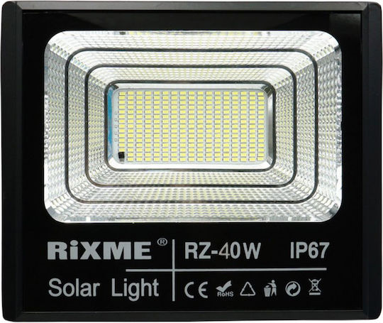 Rixme Στεγανός Ηλιακός Προβολέας LED 40W Ψυχρό Λευκό με Τηλεχειριστήριο IP67