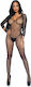 Leg Avenue Bodystocking Sexy Plasă Cu Mâneci Lungi Și Decolteu Adânc V Negru