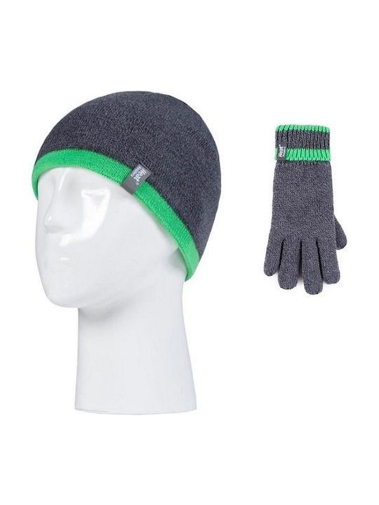Kids Beanie Set with Gloves Knitted Gray