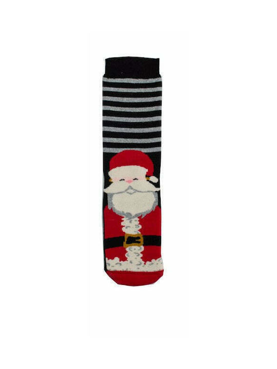 Κάλτσα Unisex με Σχέδιο 'Santa Claus Black Grey Striped" Μαύρο