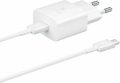 Samsung Ladegerät mit USB-C Anschluss und Kabel USB-C 15W Stromlieferung Weißs (EP-T1510X)