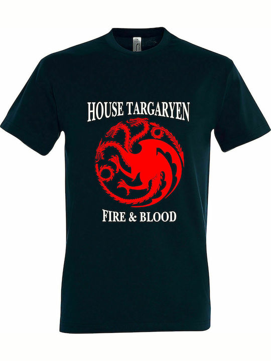 T-shirt Unisex " Haus Targaryen, Feuer und Blut ", Petroleum Blau