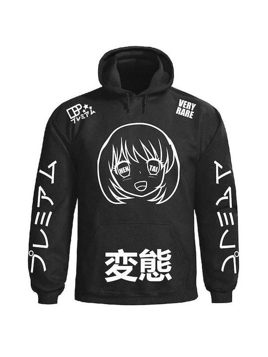 Hentai Logo Pegasus φούτερ σε χρώμα μαύρο με κουκούλα και τσέπες