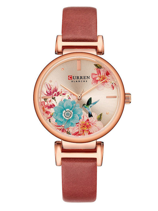 Curren Women's Watch with Red Leather Strap