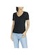 Replay Damen T-shirt mit V-Ausschnitt Schwarz