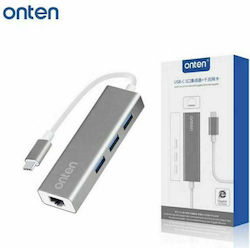 Onten OTN-9595 USB Hub 3 Θυρών (USB-C) + LAN