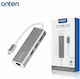 Onten Onten 3 Port USB 3.0 Hub with USB-C Connection Ethernet Silver