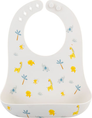 Stephen Joseph Zoo Waterproof Bib Silicone with Button & Pocket Beige