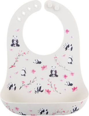 Stephen Joseph Panda Waterproof Bib Silicone with Button & Pocket Beige