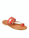 Leather Women's Flat Sandals in Red Color