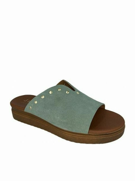 Elenross Leder Flache Sandalen für Damen in Grü...