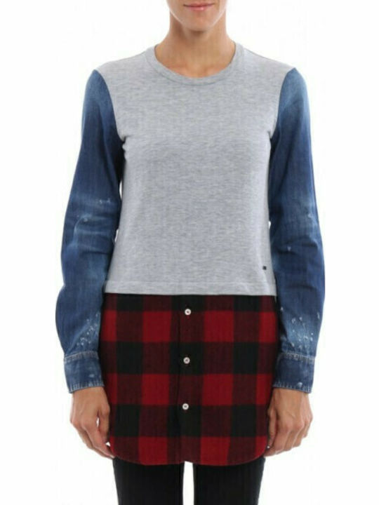 Winter Women's Cotton Blouse Long Sleeve Gray