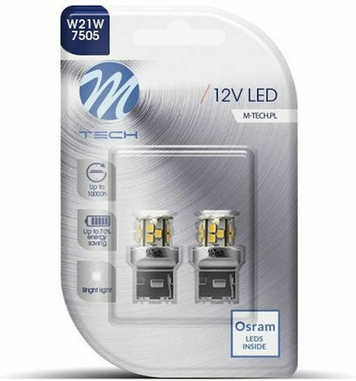 M-Tech Λάμπες Αυτοκινήτου W21W LED 12V 1.8W 2τμχ