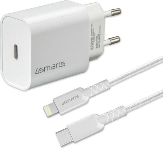 4Smarts Φορτιστής με Θύρα USB-C και Καλώδιο Lightning 20W Power Delivery Λευκός (4S465591)
