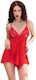 Chilirose Sexy Set with Lace & Sheer Nightgown & Robe Babydoll & Thong Red
