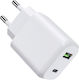Leewello Зарядно Устройство Без Кабел с USB-A Изходен Порт и USB-C Изходен Порт 20W Power Delivery Quick Charge 3.0 Бял (CDQ-065)