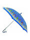 Kinder Regenschirm Gebogener Handgriff Blau mit Durchmesser 76cm.