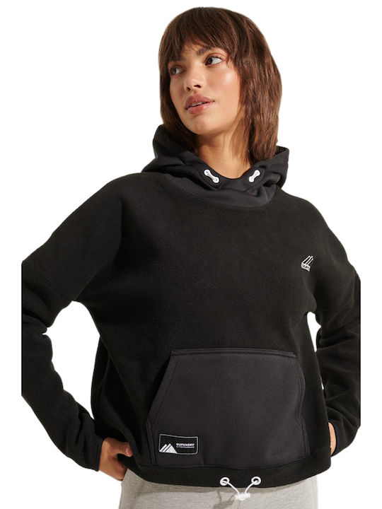 Superdry Mountain Women's Cropped Hooded Fleece Sweatshirt Black