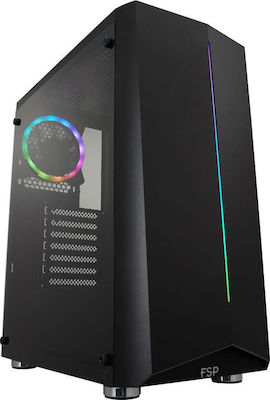 FSP/Fortron CMT151 Gaming Midi Tower Computer Case with Window Panel and RGB Lighting Black