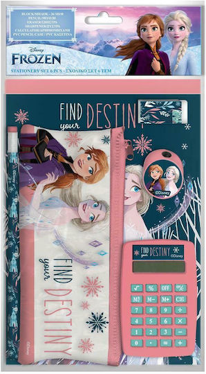 Diakakis Kids Stationery Set with Pencil, Sharpener, Eraser, Notepad, Calculator and Pencil Case 6pcs