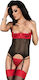 Chilirose Sexy Σετ Εσωρούχων με Δαντέλα & Ζαρτιέρες Black Red