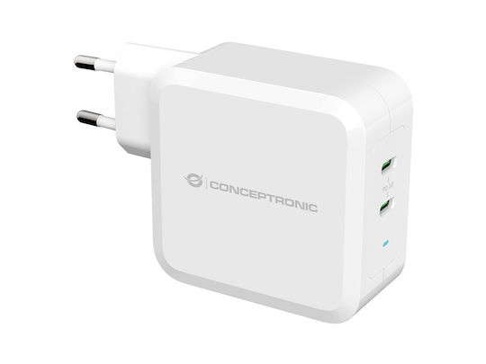 Conceptronic Φορτιστής Χωρίς Καλώδιο με 2 Θύρες USB-C 100W Power Delivery Λευκός (ALTHEA08W)