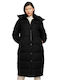 Tom Tailor Women's Long Puffer Jacket for Winter with Hood Black