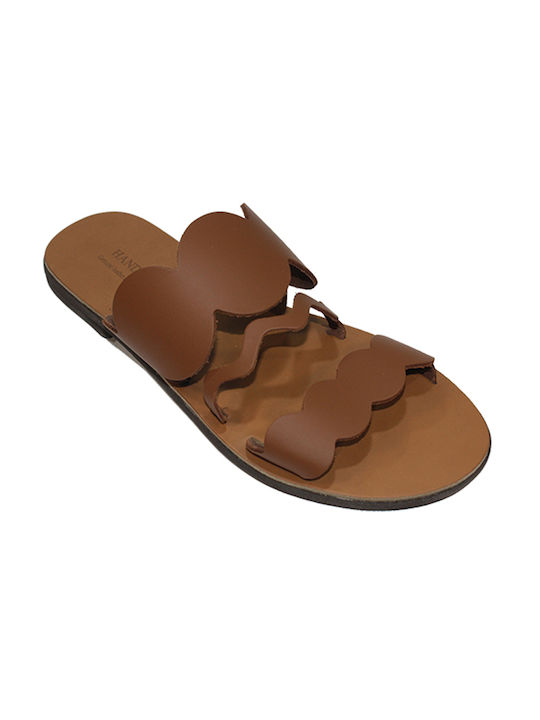 Women's leather sandals in tan color