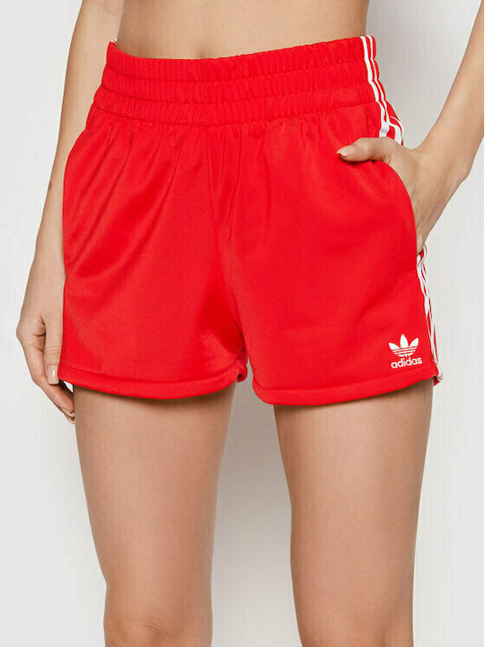 Adidas 3-Stripes Γυναικείο Ψηλόμεσο Σορτς Κόκκινο