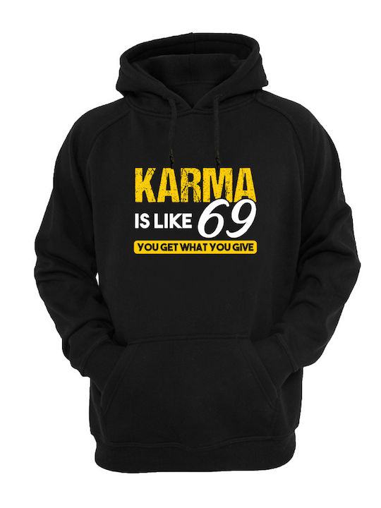 Karma and 69 hoodie black by Pegasus with hood and pockets