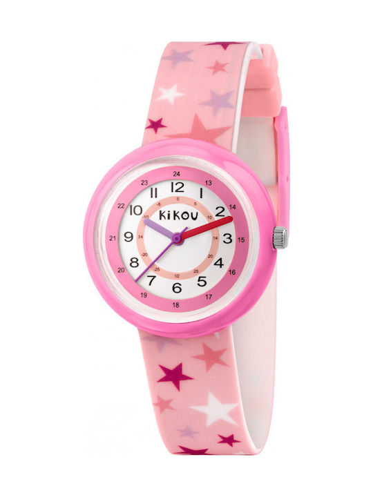 Kikou Kinder-Analoguhr mit Kautschuk/Plastikarmband Rosa