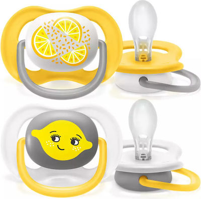 Philips Orthodontic Pacifiers Silicone Lemon Yellow - Grey with Case for 6-18 months 2pcs