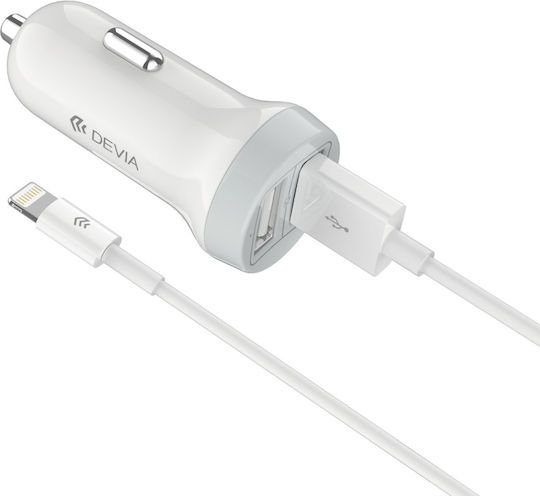 Devia Car Charger 3.1A with Ports: 2xUSB with Cable Lightning White Color