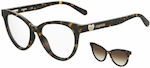 Moschino Women's Acetate Cat Eye Prescription Eyeglass Frames with Clip On Brown Tortoise MOL051CS 086/HA