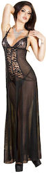 Chilirose Sexy Set mit Nachthemd & Sexy Baby Dolls mit Spitze & Transparenz Lange Kleid Schwarz