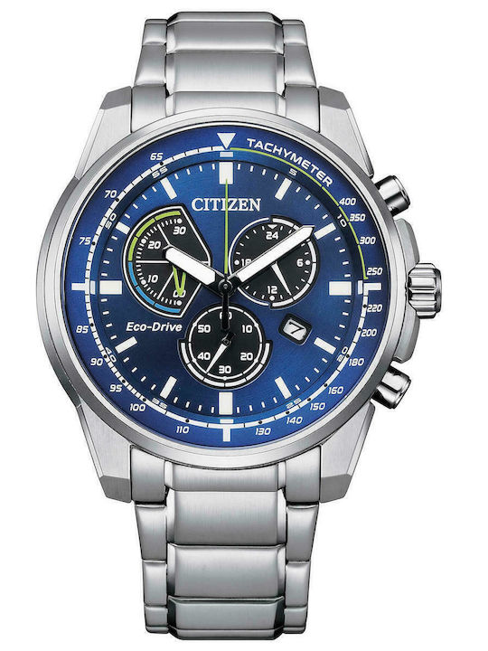 Citizen Herrenuhr 43mm Chronograph Eco - Antrieb mit Silber Metallarmband