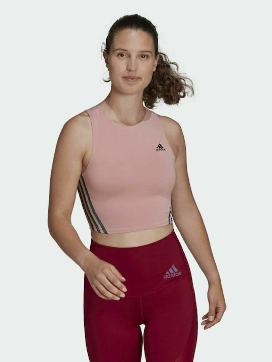 Adidas Icons 3-Stripes Cooler Γυναικείο Αθλητικό Crop Top Αμάνικο Fast Drying Wonder Mauve