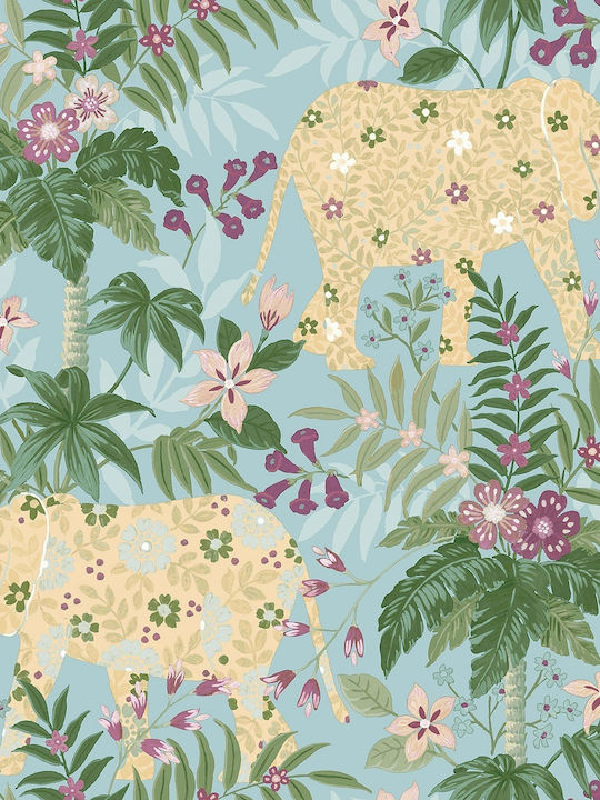 Wallpaper Flora Vinyl Blue L1005xW53cm Washable