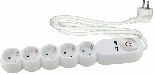 Redled Bandă de alimentare Securitate 5 Prize cu 2 USB-A, Comutator și Cablu 1.5m